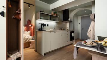 Appartamento, 2 camere da letto, cucina | Cucina privata | Frigorifero con congelatore, forno, piano cottura, lavastoviglie