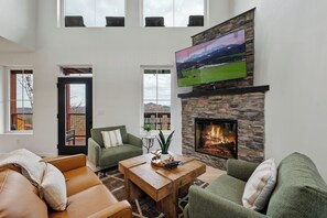 Smart TV, fireplace, video games, video library