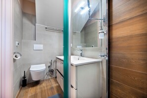 Hair dryer, bidet, towels, soap - Contemporary designed apartment with terrace and garage in heart of Rovinj (Rovinj)