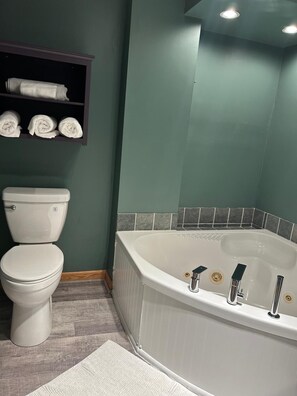 Baignoire à jets, sèche-cheveux, serviettes fournies, savon
