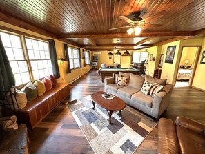 TV, fireplace, video games, DVD player