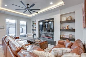 TV, fireplace - Near Hiking & Fishing: Hurricane Home w/ Hot Tub! (Hurricane)