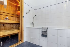 Hair dryer, towels, toilet paper