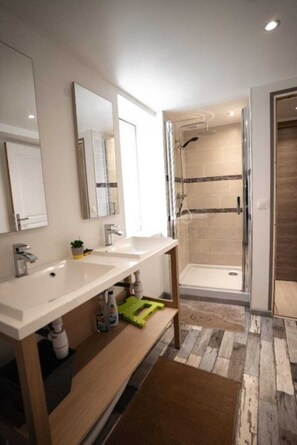Douche, séchoir à cheveux, papier de toilette