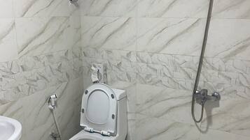 Hair dryer, soap, toilet paper