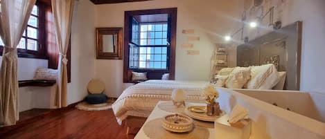 1 bedroom, desk, iron/ironing board, travel cot