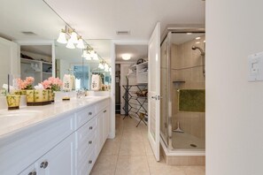Douche, séchoir à cheveux, serviettes fournies