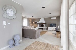 TV, fireplace