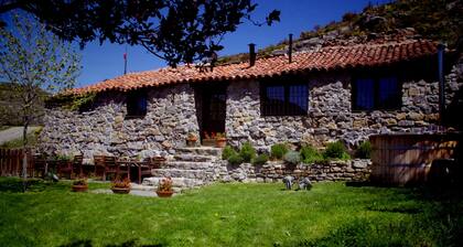 Old house in the mountain made of stone, rock and wood. Private garden and barbecue