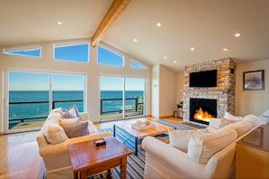 Smart TV, fireplace, video games, DVD player