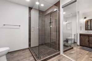 Hair dryer, bidet, towels, soap
