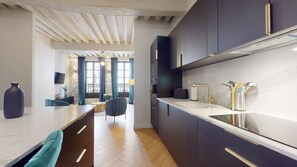 Fridge, microwave, oven, dishwasher