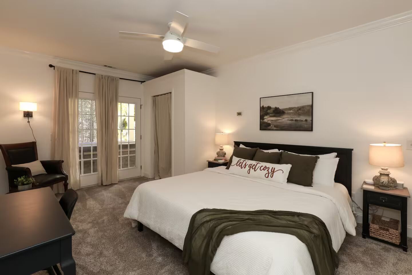 1 bedroom, desk, iron/ironing board, travel crib