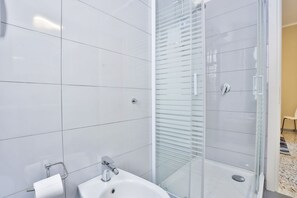 Regadera, secadora de cabello, bidet, toallas 