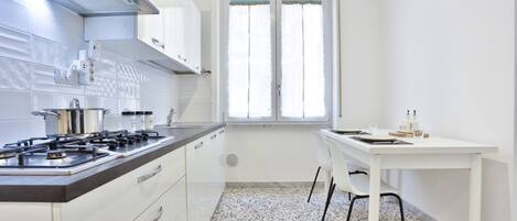 Fridge, oven, stovetop, electric kettle