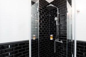 Douche, séchoir à cheveux, serviettes fournies