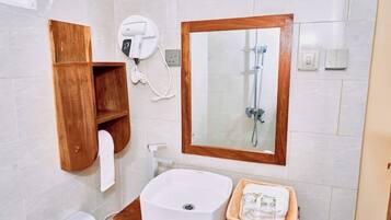 Shower, hair dryer, bidet, towels