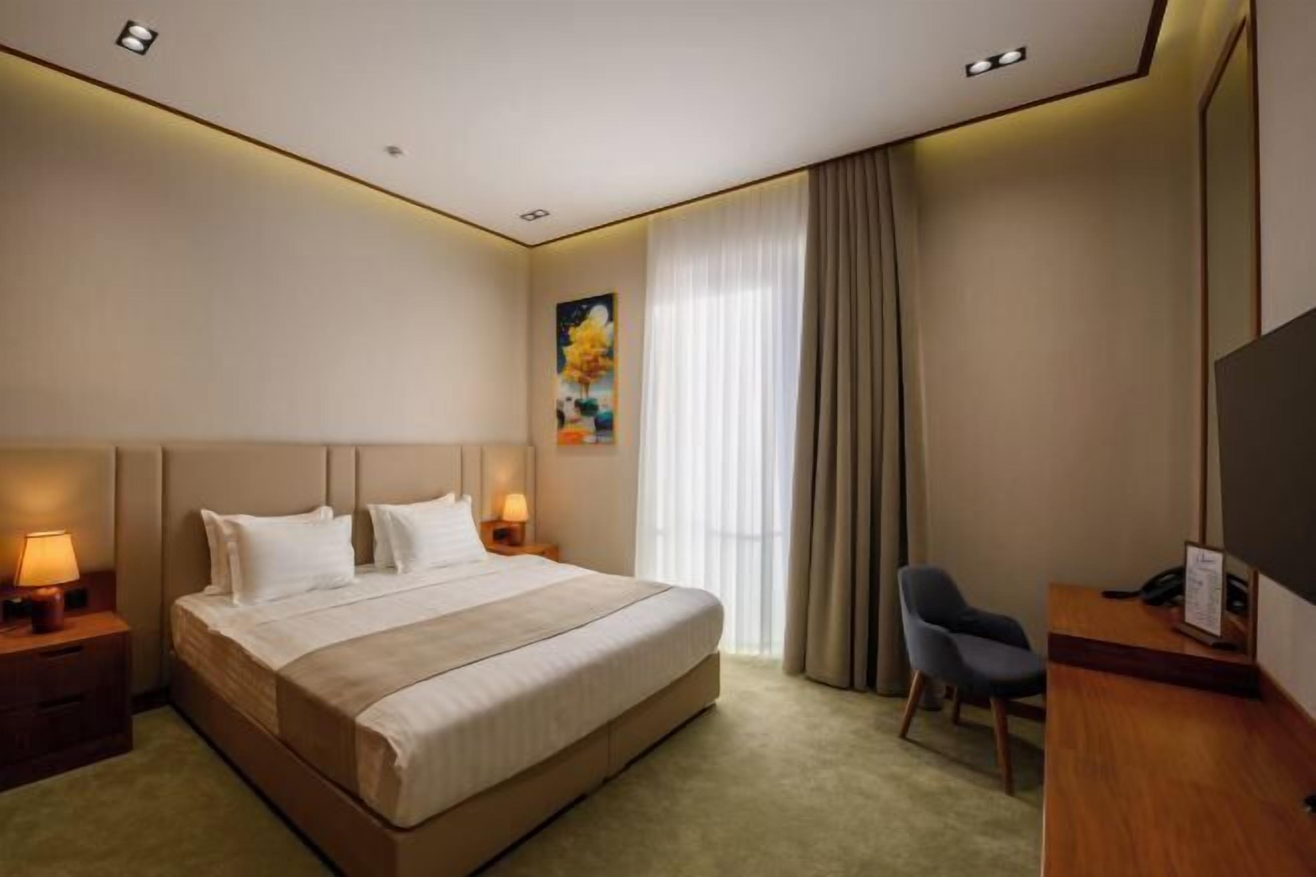 Minibar, desk, laptop workspace, soundproofing