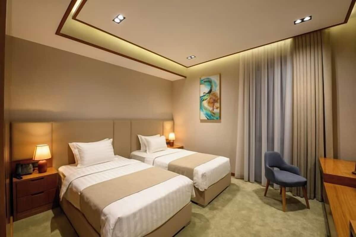 Minibar, desk, laptop workspace, soundproofing