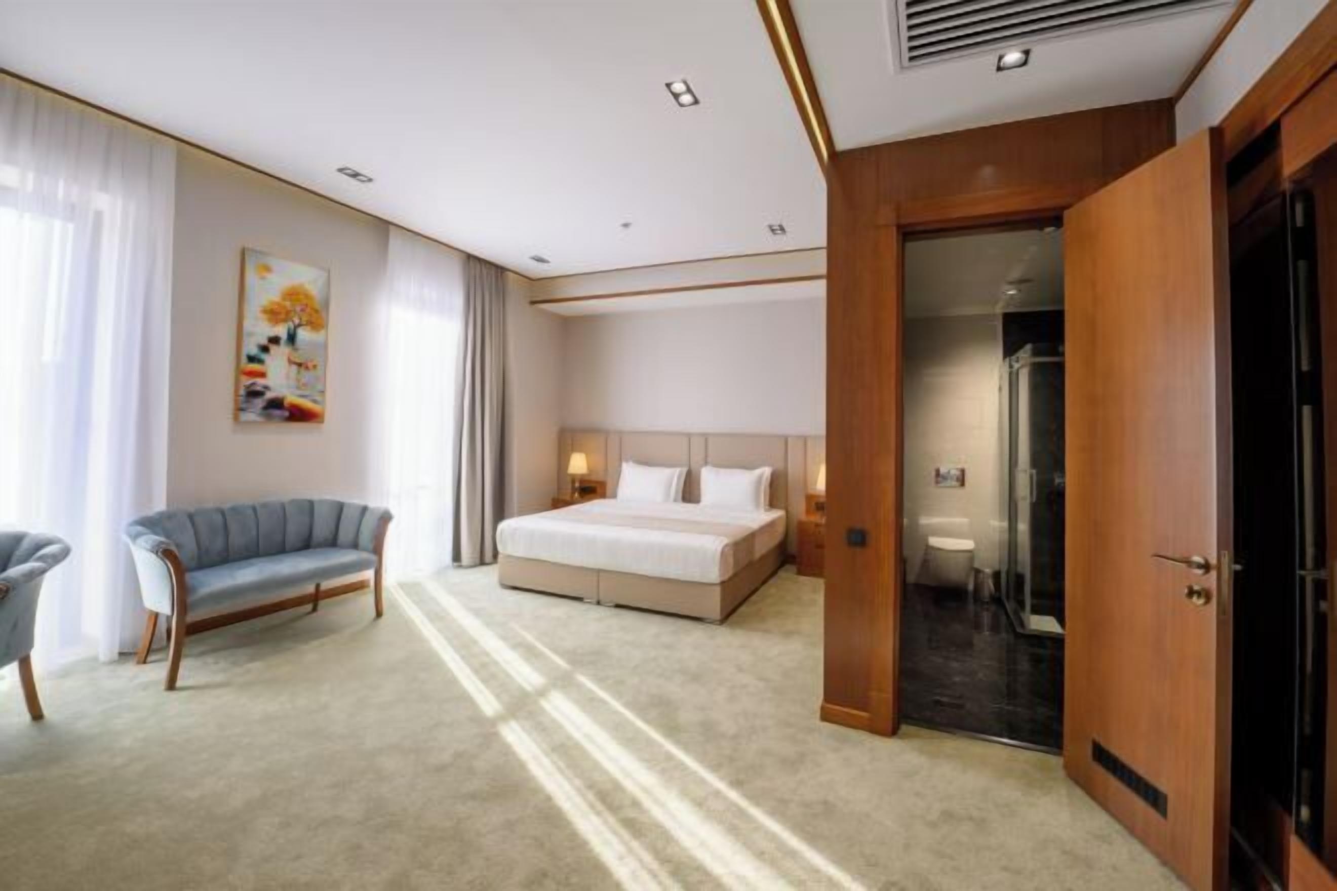 Minibar, desk, laptop workspace, soundproofing