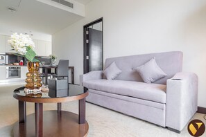 Luxury Apartment, City View | Living area | Flat-screen TV - JW Marriott 26th Floor Marina Mall Acces (Dubai)