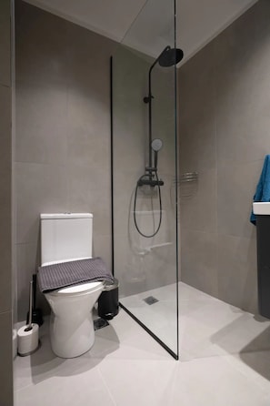 Séchoir à cheveux, serviettes fournies, papier de toilette