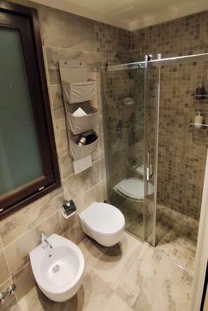 Douche, séchoir à cheveux, bidet, serviettes fournies