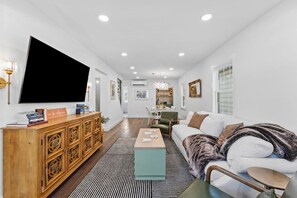 Smart TV, fireplace, table tennis, books