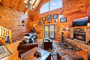 TV, fireplace, foosball