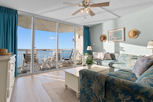 TV, fireplace - Garden City Beach Oceanfront Condo 1005 | Rising Tides Properties Rental (Murrells Inlet)