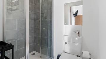 Shower, towels, toilet paper