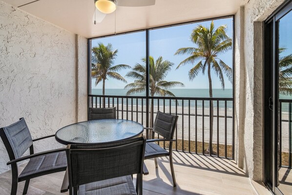 Condo, 2 Bedrooms | Outdoor dining - Seaside 209: Oceanview 2br/2ba Condo With Pool, Steps To Beach 2 Bedroom Condo (Fort Myers Beach)
