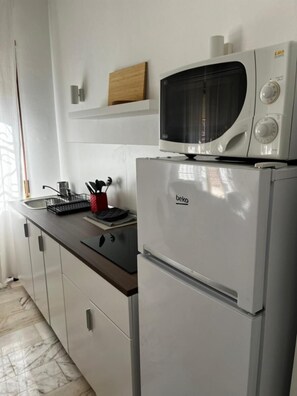 Fridge, oven, stovetop, cookware/dishes/utensils