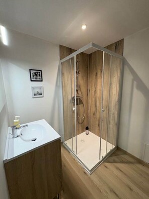 Regadera, secadora de cabello, jabón, papel de baño 