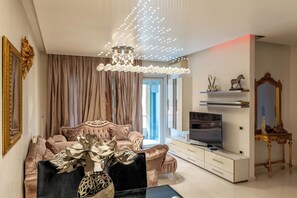 Apartment, 2 Bedrooms, Balcony | Living room | 42-inch flat-screen TV with satellite channels - Tirent Apartment-Spacious 2-Bedroom Stay in Delijorgji Tirana (Tirana)