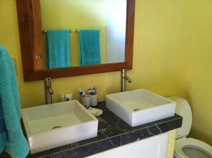 Shower, towels, toilet paper