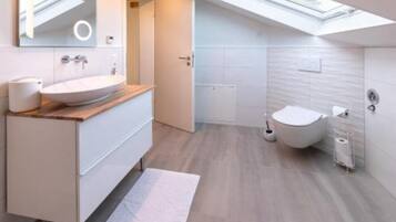 Hair dryer, towels, toilet paper