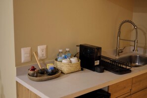 Mini-fridge, microwave, espresso maker