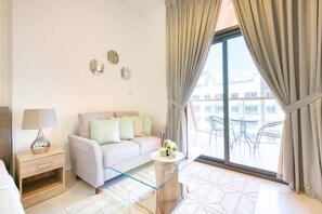 Leilighet, 1 soverom, røyk, balkong | Oppholdsområde