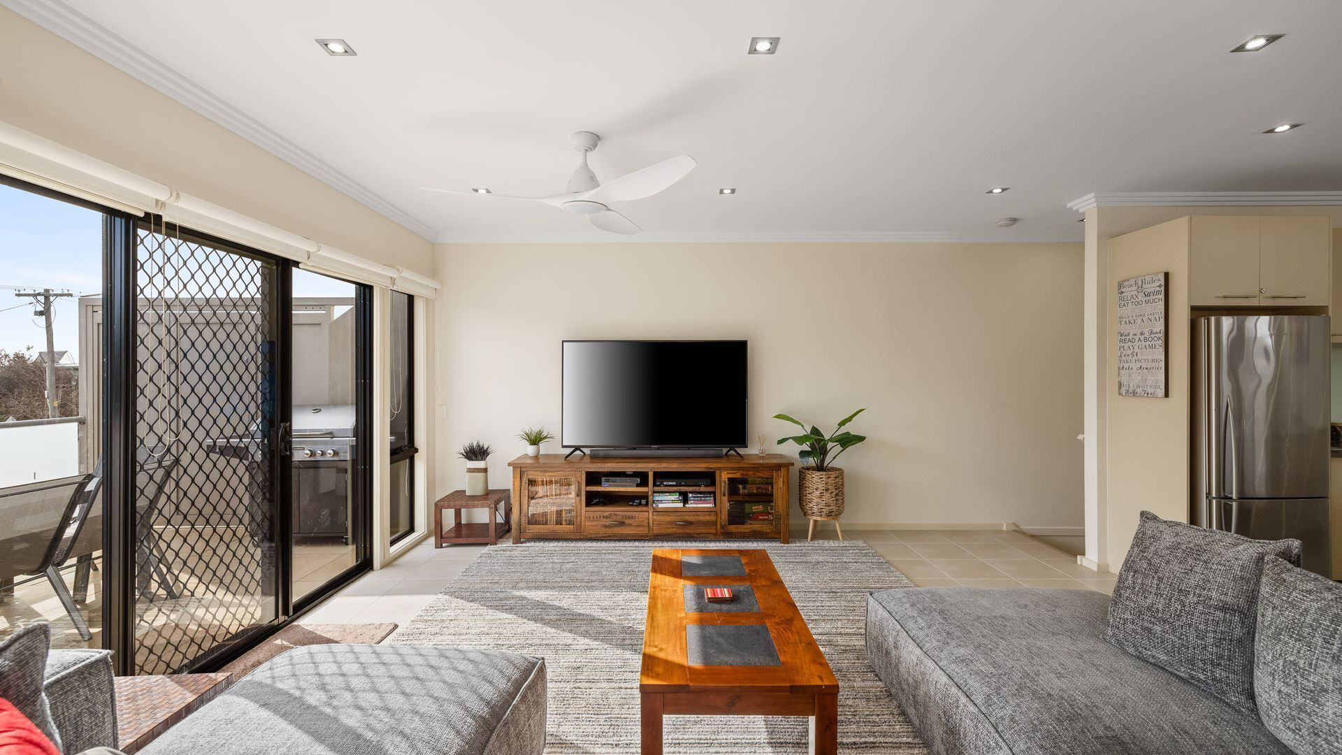 TV, DVD player, ping pong, books