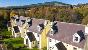 A row of traditional houses with pitched roofs, set against a backdrop of a hill and autumn foliage. - Aughrim Holiday Village No 14 (Aughrim)