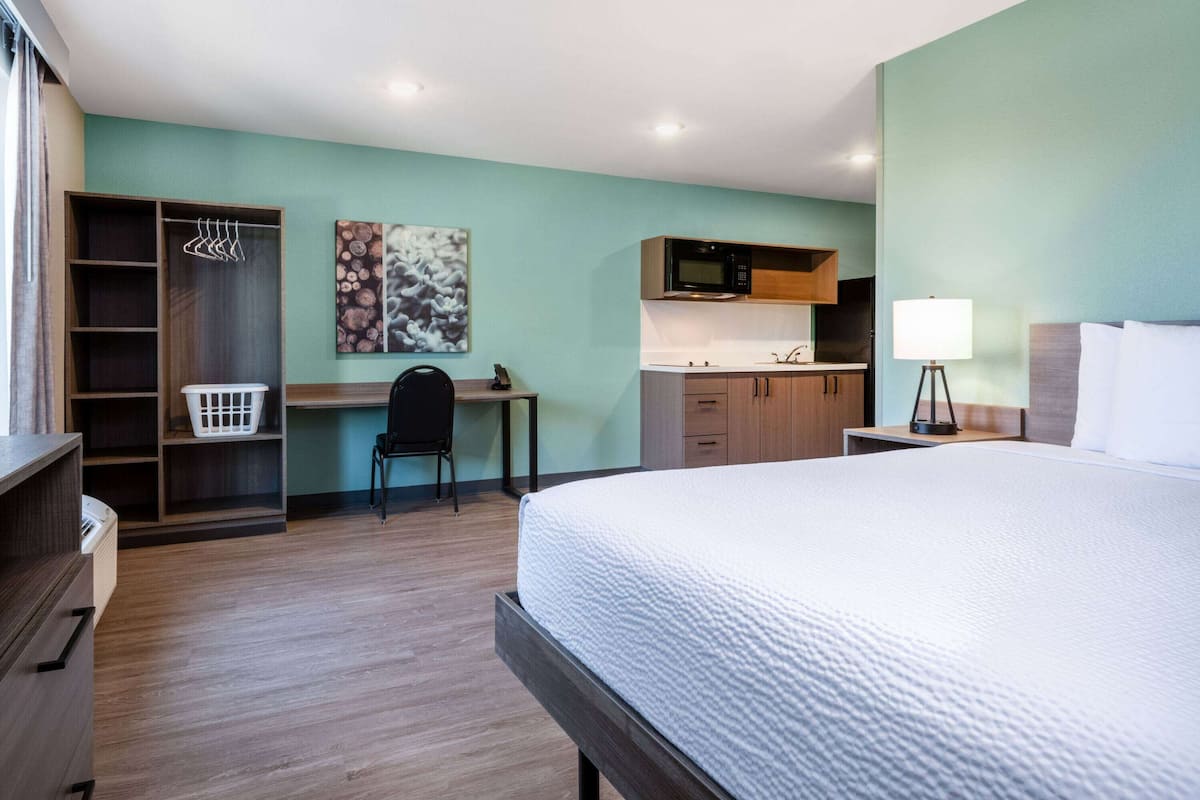 Standard Room, 1 Queen Bed, Mobility Accessible, Non Smoking (Bathtub W/grab Bars) | Egyptian cotton sheets, premium bedding, desk, blackout drapes
