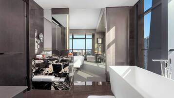 Grand Room, 1 King Bed, Lake View | Bathroom | Separate tub and shower, rainfall showerhead, designer toiletries