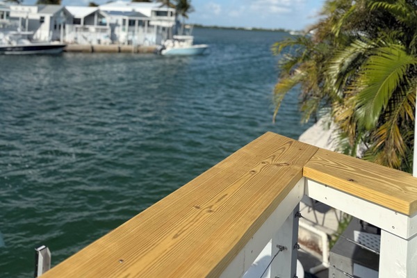 Looking out from the newly renovated & enlarged back porch. Looking up canal.