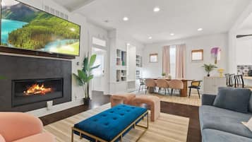 Smart TV, fireplace, video games, table football