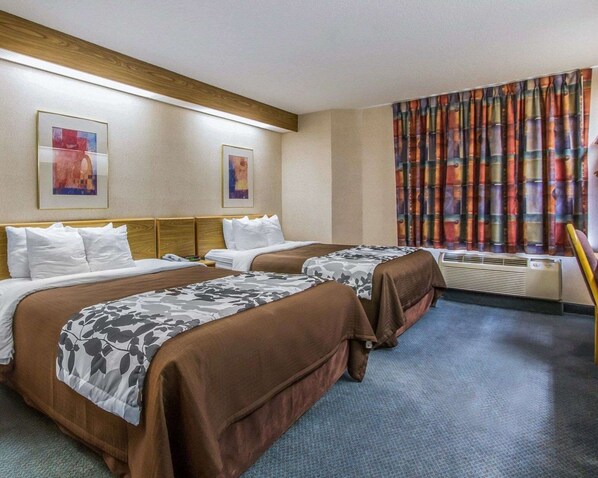 Standard Room, 2 Queen Beds, Non Smoking | 1 bedroom, desk, laptop workspace, iron/ironing board