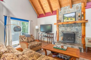 Télévision, cheminée, espaces bureaux