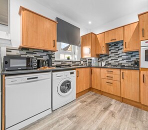 Fridge, microwave, oven, dishwasher