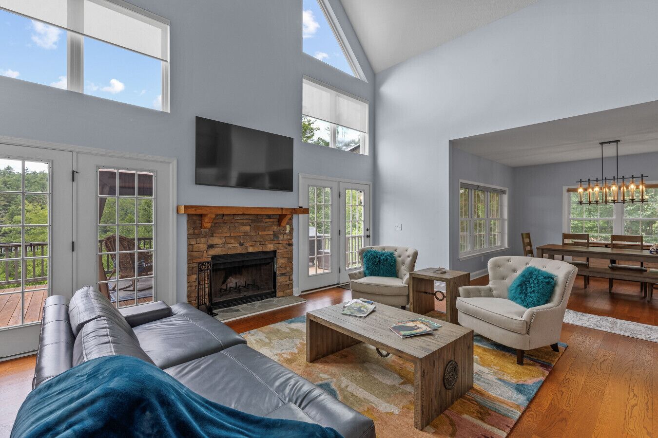 Smart TV, fireplace, foosball, books