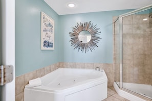 Shower, hair dryer, towels - San Carlos 504 | New Rental! Oversized, beach front, walk to Gulf Shores favorites! (Gulf Shores)